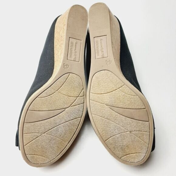 AMERICAN EAGLE AE New Peep Toe Bow Espadrille Cork Wedge Shoe Heels Black Sz 4.5 - Picture 13 of 13